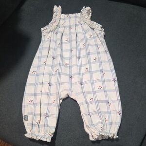 Plaid Ruffle Kids Jumpsuit - White and Blue